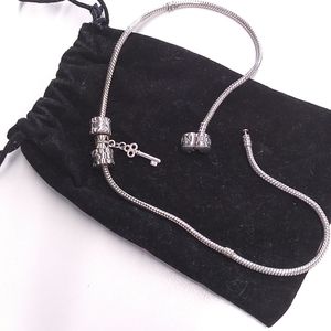 Authentic Pandora 17.7" Knotted Snake Necklace with a Key Charm